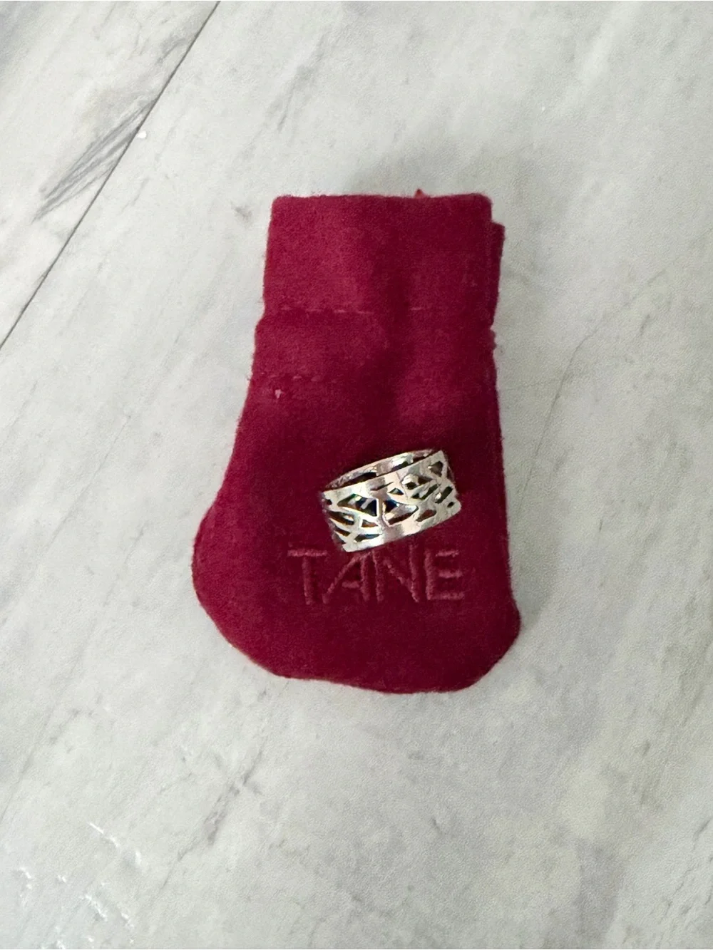Tane Silver Tone Openwork Band Ring